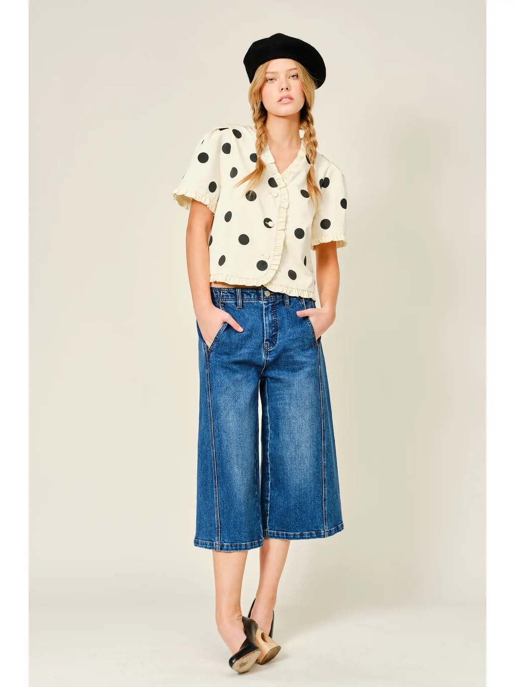 Ruffle Edge Dot Print Short Sleeve Jacket