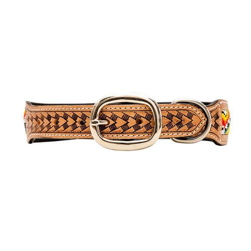 Bonjour Hand-Tooled Beaded Dog Collar S-6885