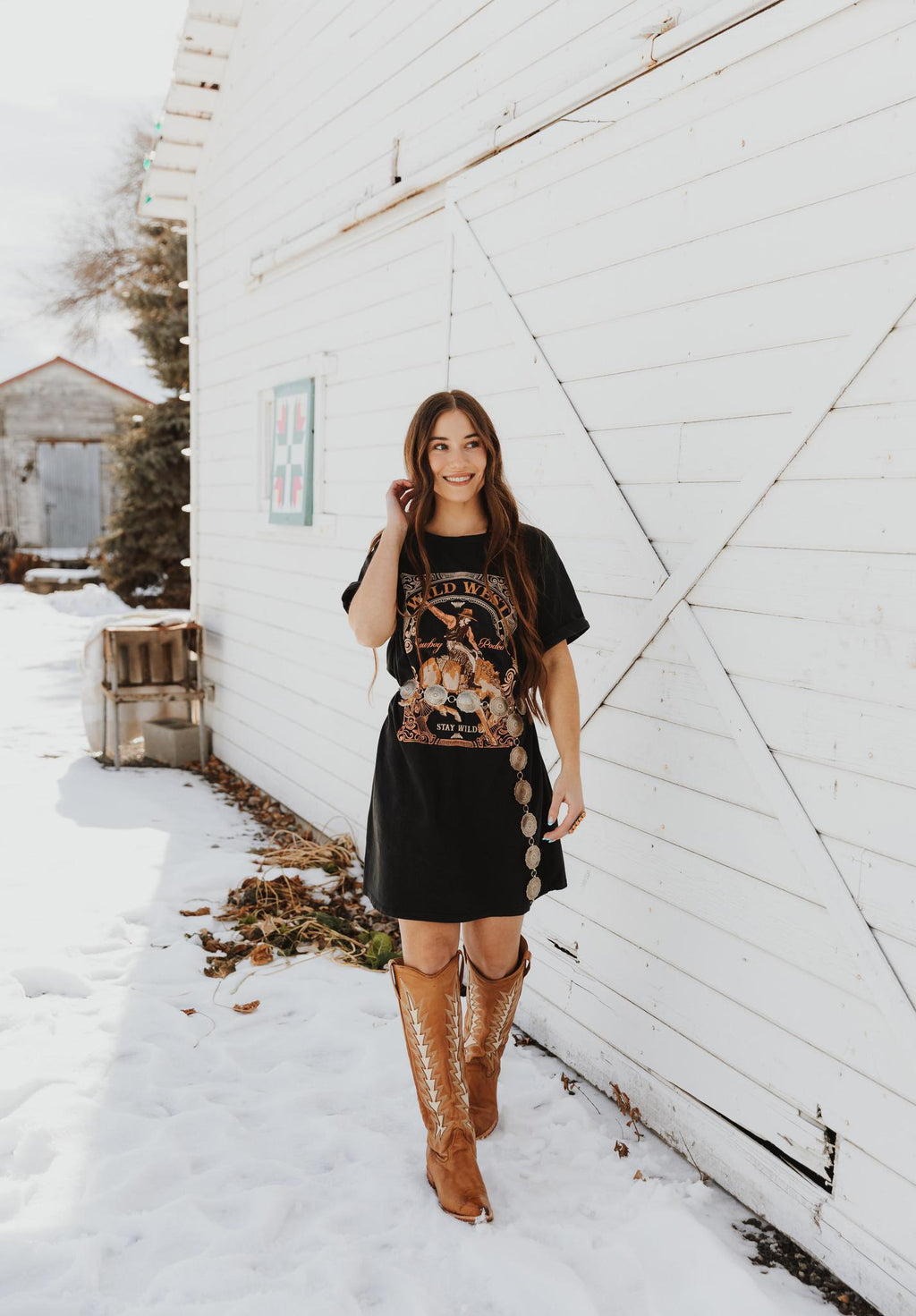 WILD WEST COWBOY RODRO GRAPHIC MINERAL WASHED DRESS - BLACK