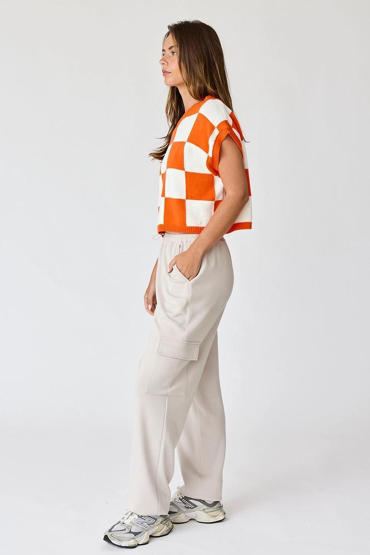 Hannah Loose Fit Checker Knit Top - Orange