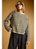 Striped Button Front Sweater Cardigan - Olive/Oat