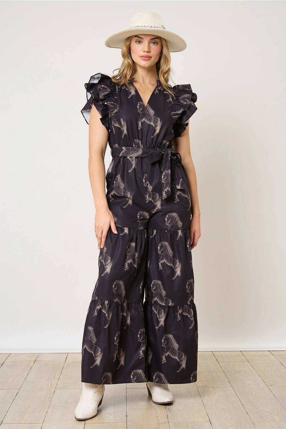 Halftone Horse Print Jumpsuit - Black