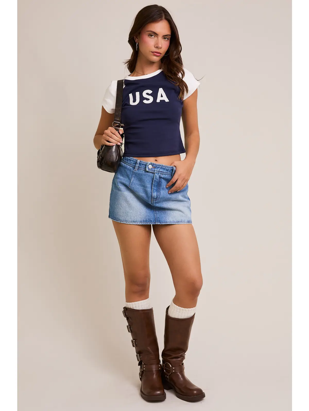 Cap Sleeve USA Baby Tee - Navy