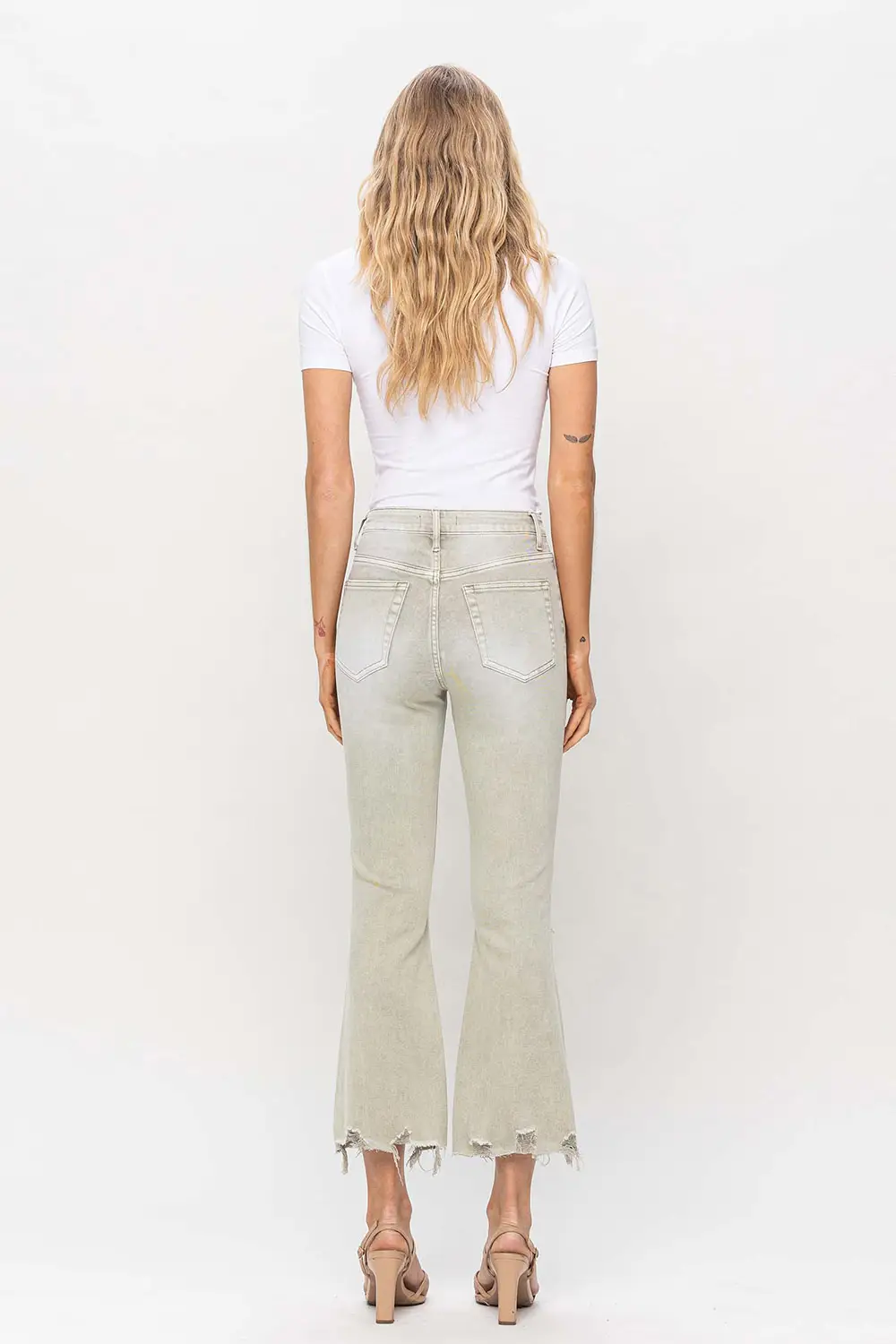 VINTAGE HIGH RISE CROP FLARE - MOSS GREEN