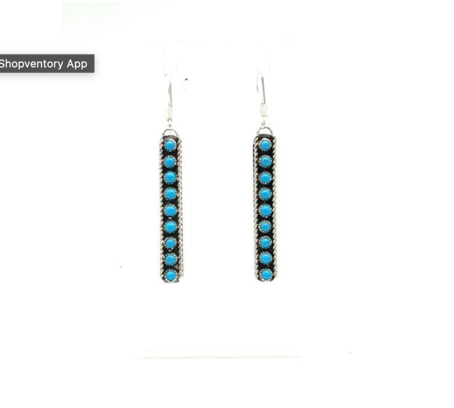 Navajo Handmade Kingman Turquoise Earrings - Chester Charley