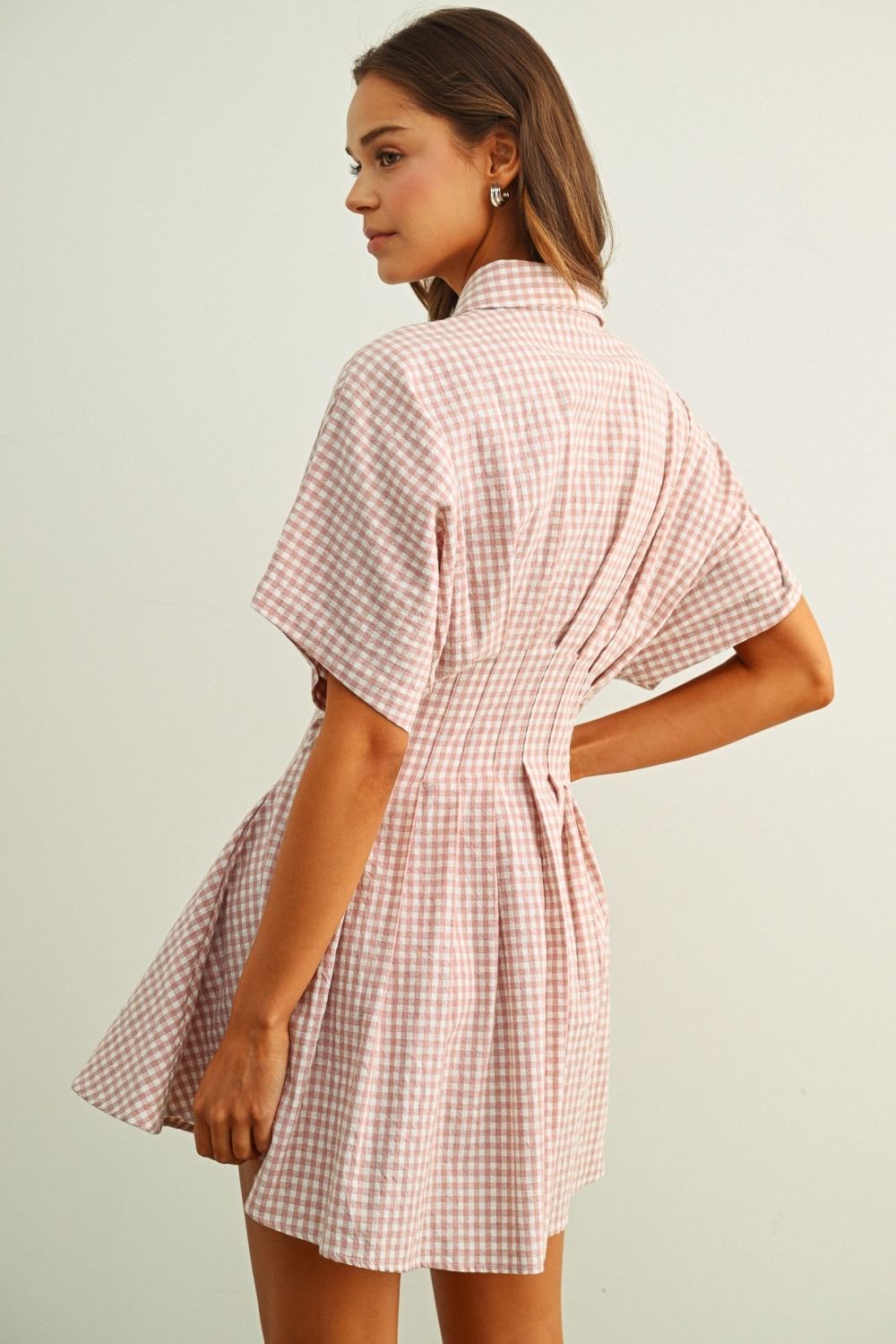 Gingham Patterned Shirt Dress - Strawberry Shake