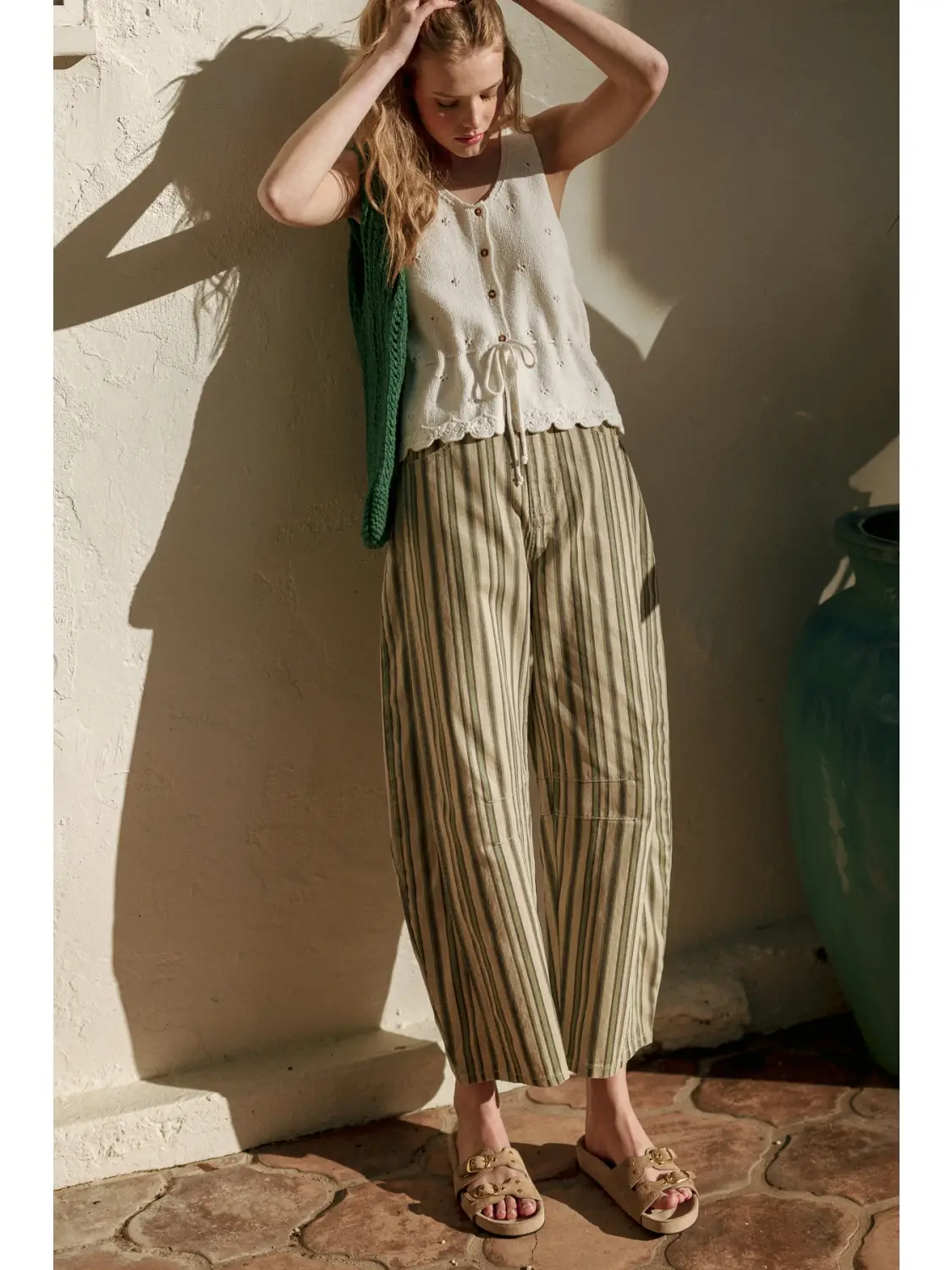 Multi Mix Stripe Printed Barrel Pants - BROWN MULTI