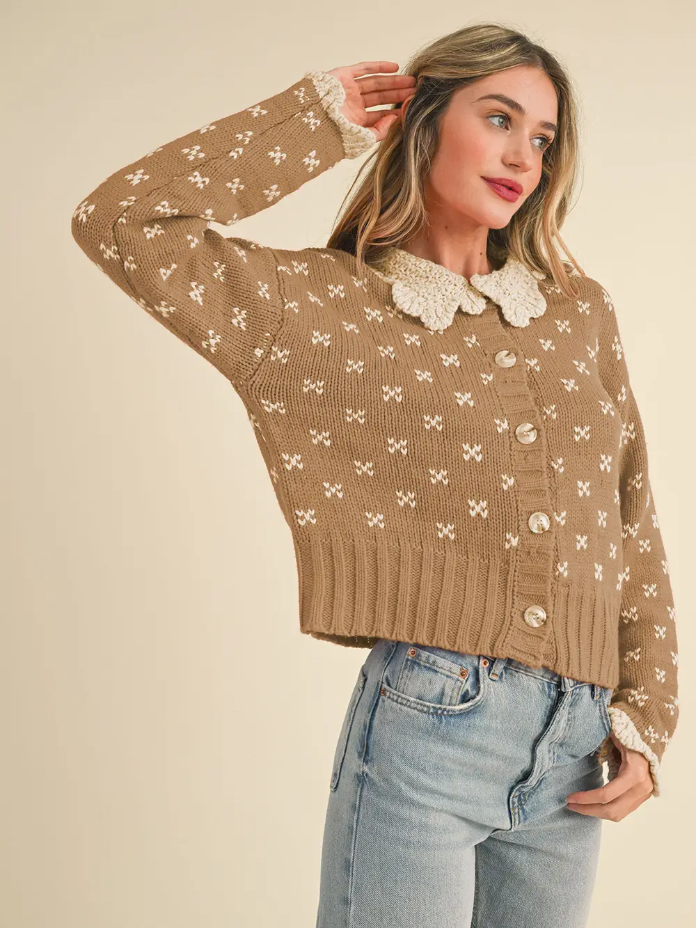 Doll Collar Sweater - TAUPE