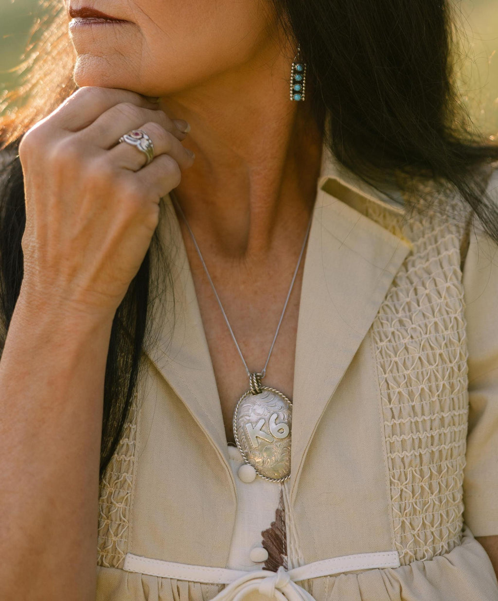 Western Print Dress - Cream