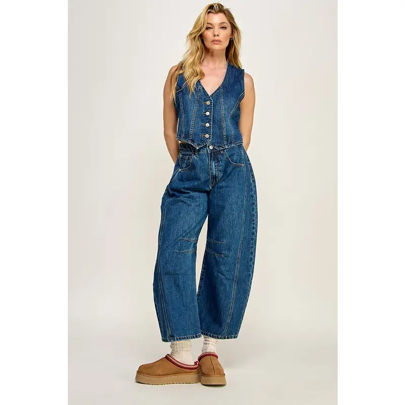Fancy Dark Wash Denim Waistcoat Vest