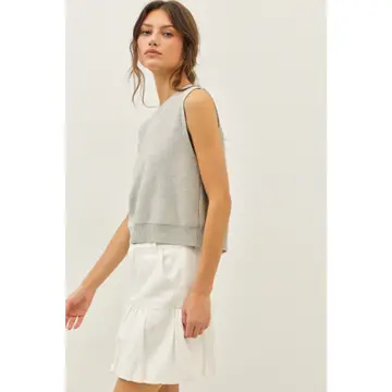 Sweater Tank Top with Back Contrast Bow - Grey/Cream