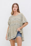 Slit Vintage Bandanna Print Tee Raw Edge Detail - Light Olive