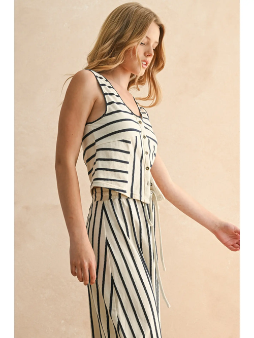Button Front Striped Top