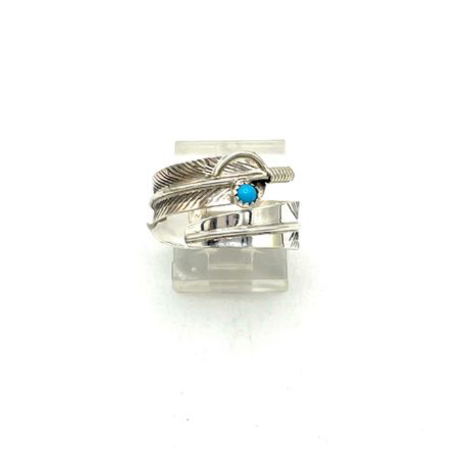 Navajo Handmade Kingman Turquoise Ring - Chester Charley