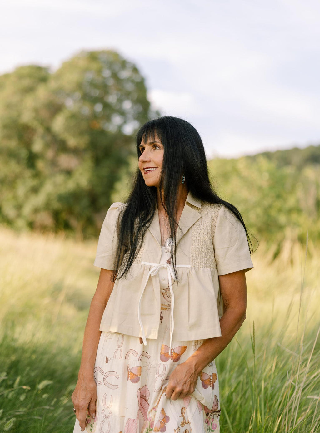 Western Print Dress - Cream