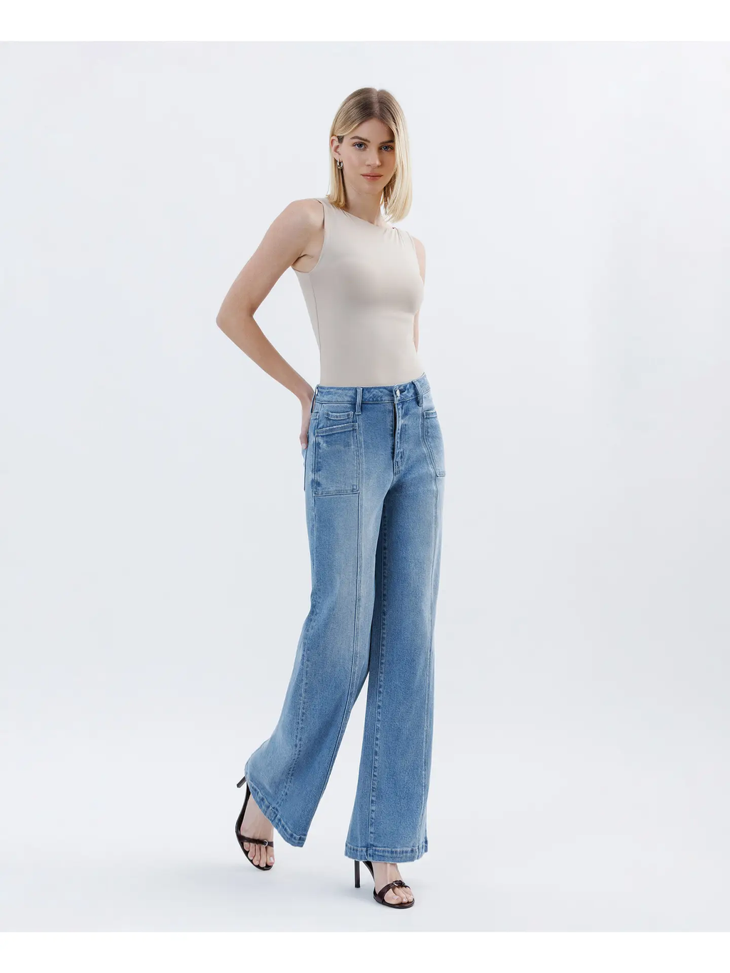 High Rise Full Length Extreme Wide Leg Jeans | HOLLY