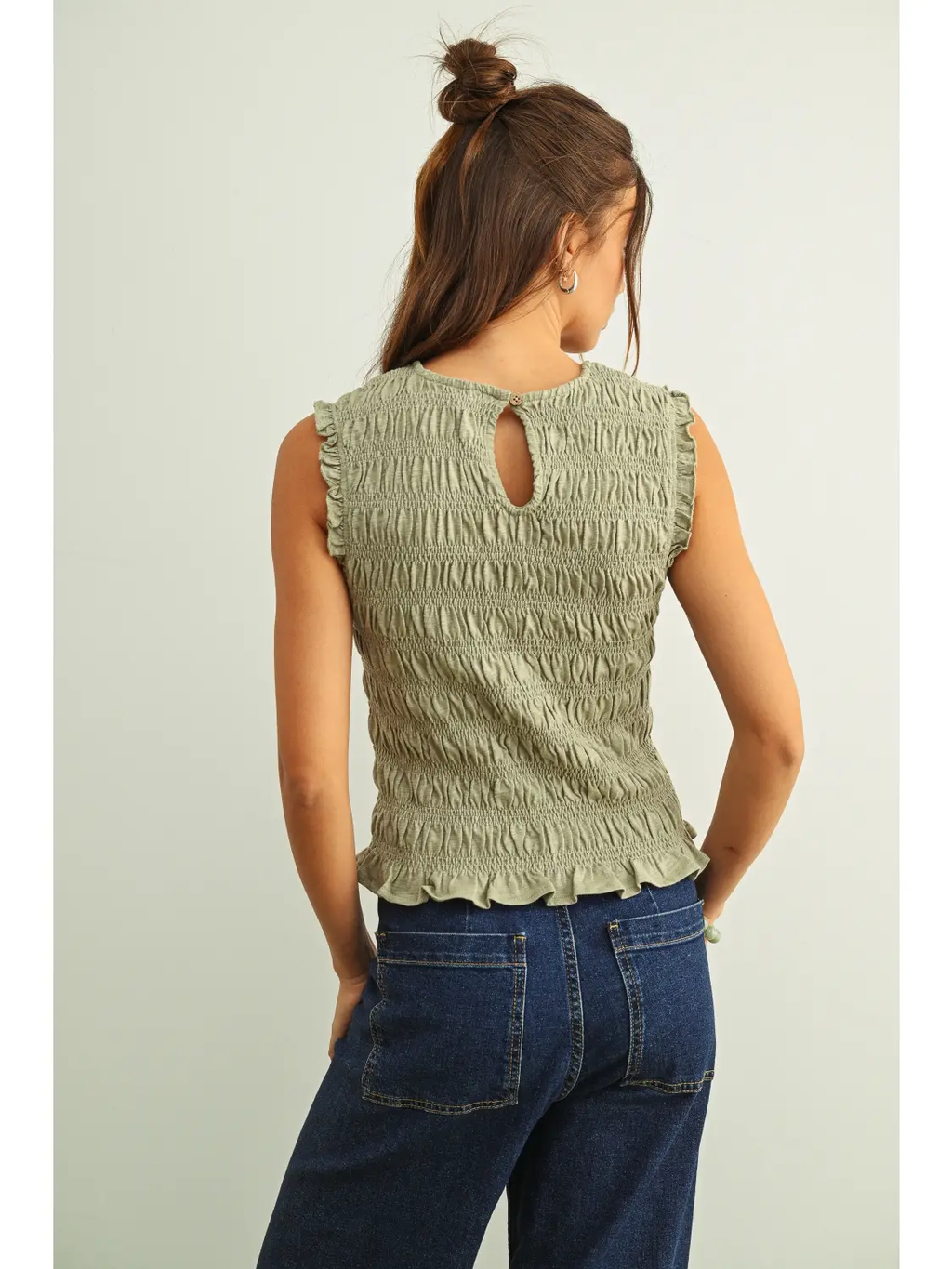 Sleeveless with All Over Smocking Top - SAGE