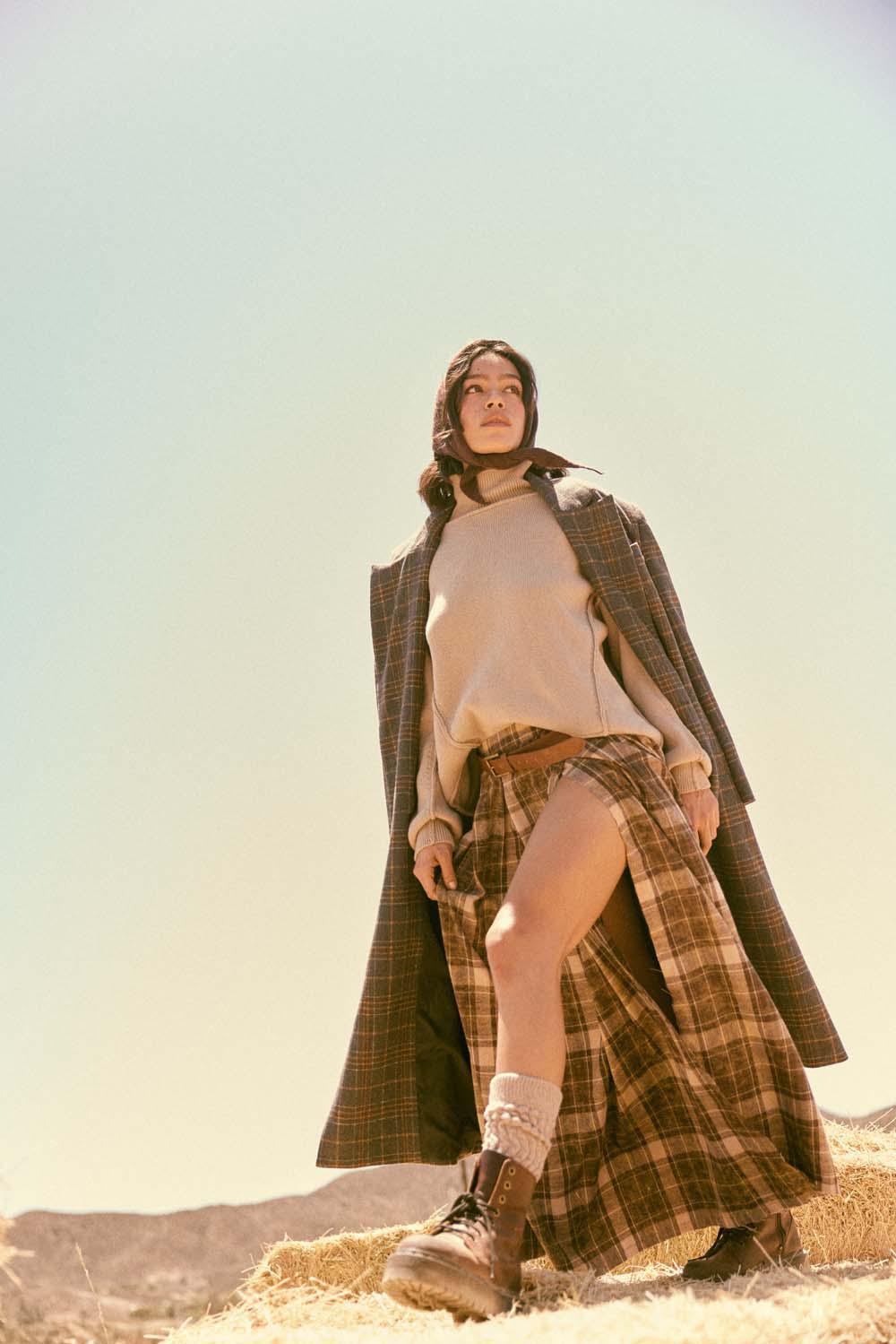 Plaid Felt Double-Breasted Calf-Length Overcoat