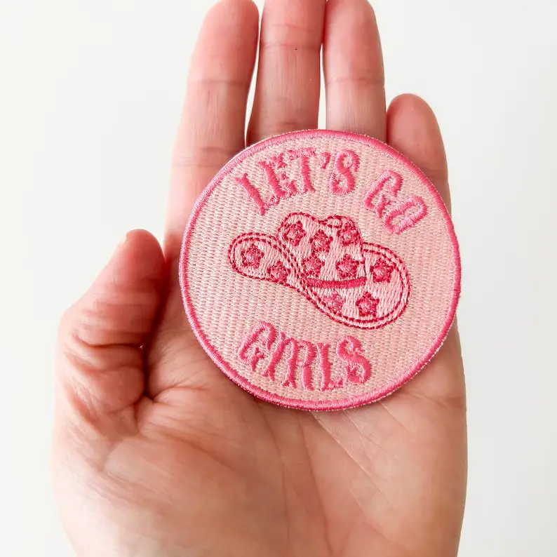 Pink Let's Go Girls Embroidered Iron-On Patch Western Nashville