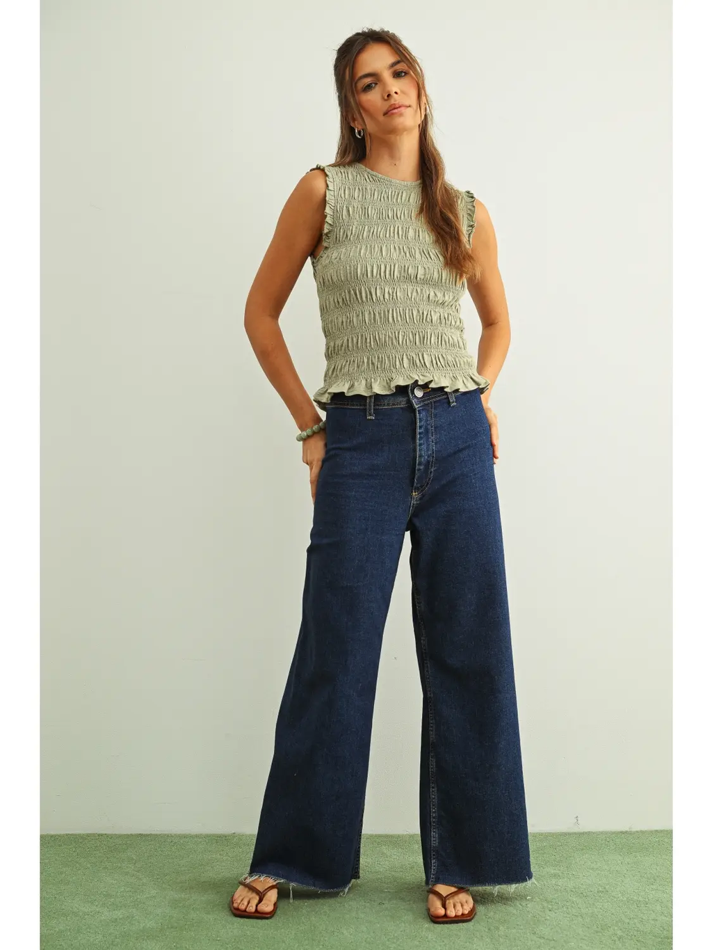 Sleeveless with All Over Smocking Top - SAGE