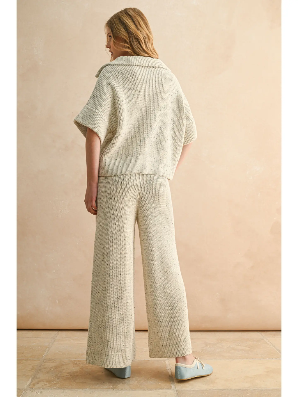Half Zip Short Sleeve Knitted Top