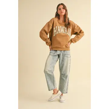 Brown Hawaii Boucle Letter Patch Sweat Shirt