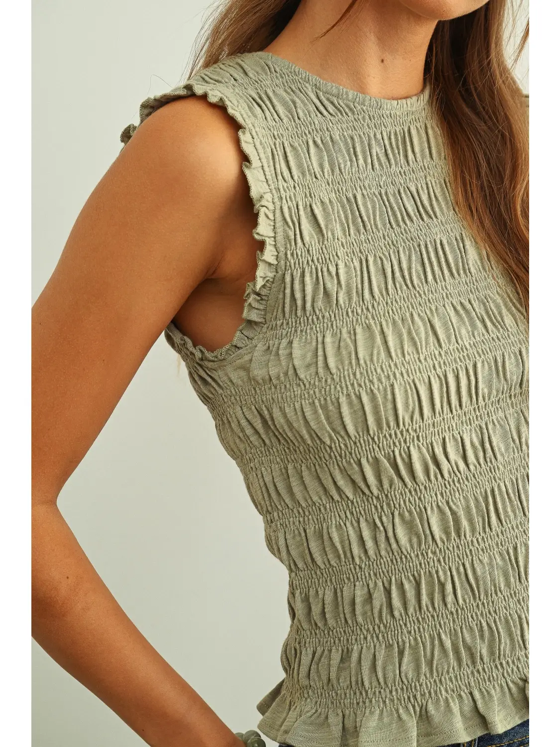Sleeveless with All Over Smocking Top - SAGE