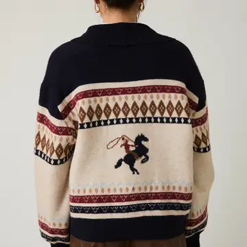 Horse Graphic Button Up Oversize Sweater Cardigan