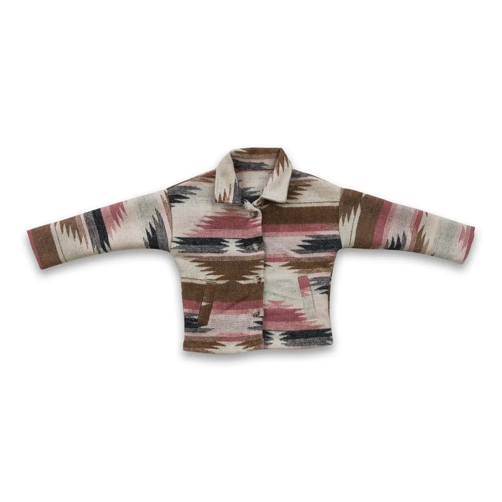 KIDS AZTEC PRINTED SHACKET - PINK