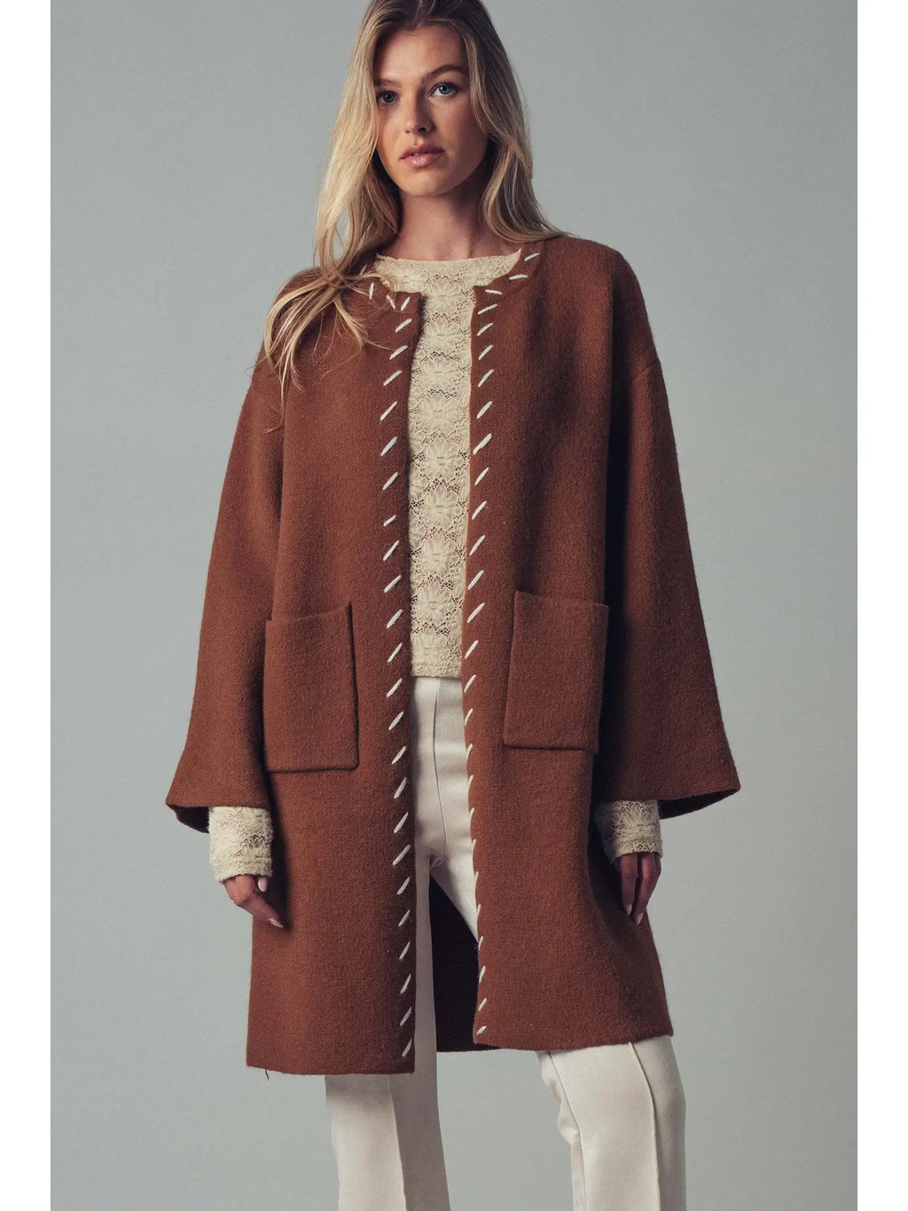 Western Contrast Stitch Boho Coat