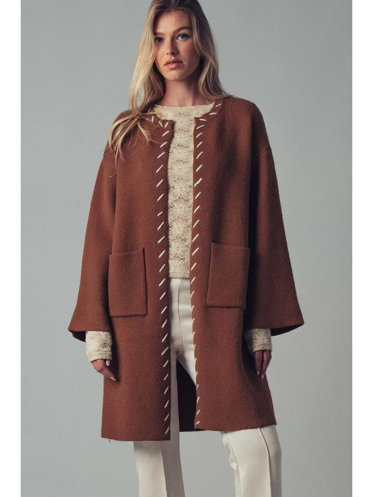 Western Contrast Stitch Boho Coat