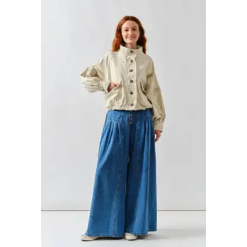 Ballon Sleeve Twill Jacket Drawsting Waist