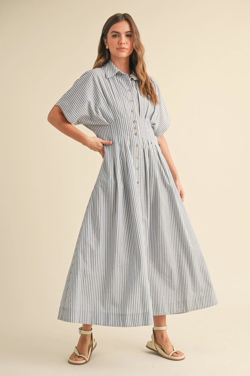 Striped Buttondown Shirt Dress - Blue Stripe