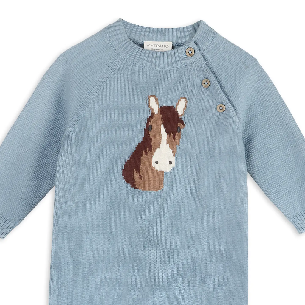 Horse Face Jacquard Knit Baby Jumpsuit (Organic Cotton)