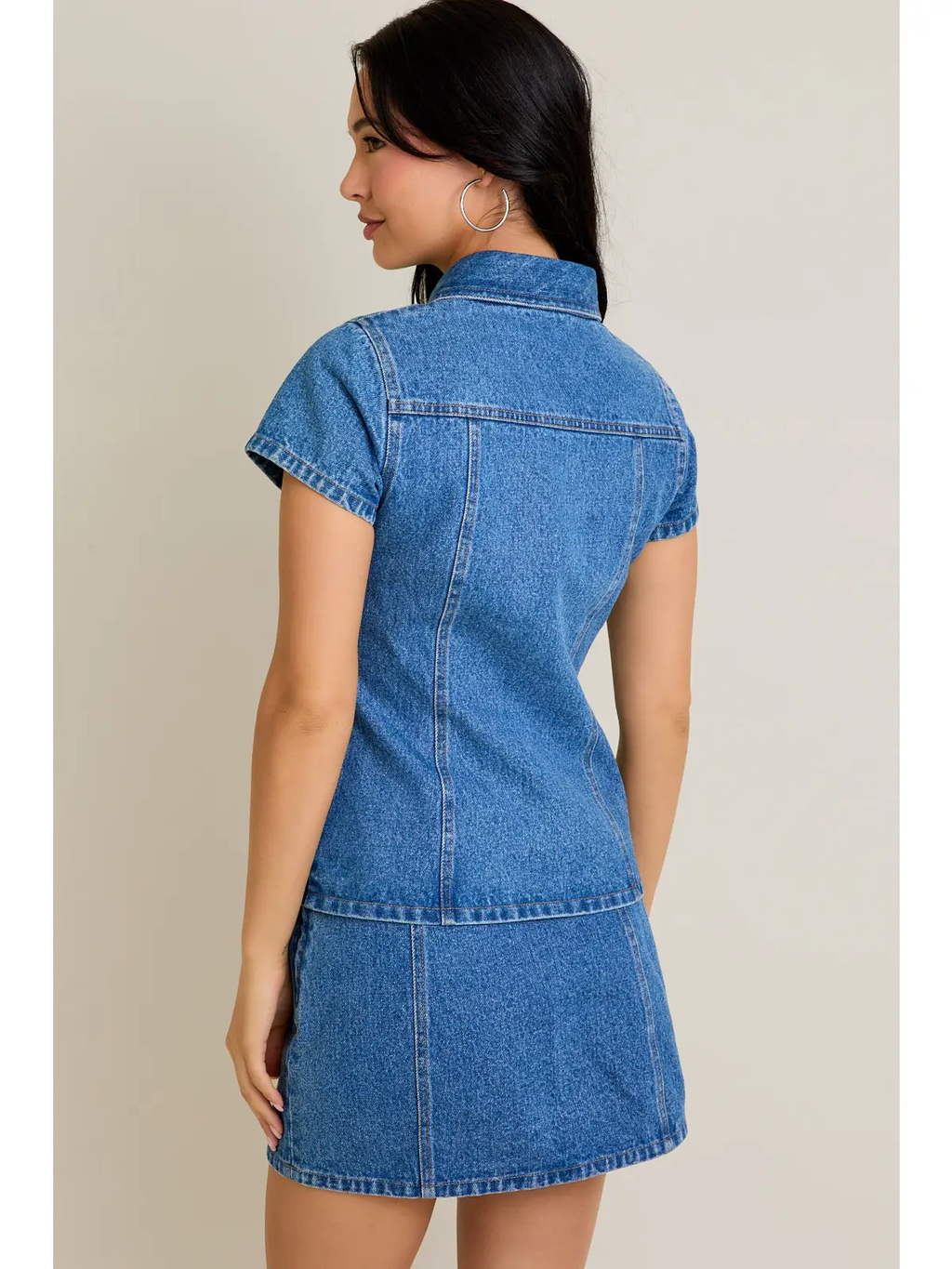 Short Sleeve Button Front Denim Top