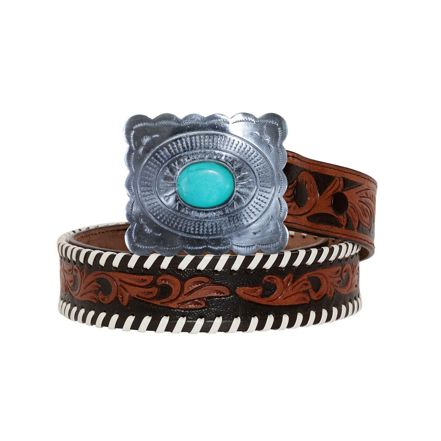 GRAVE BROWN HAND-TOOLED LEATHER BELT S-4060