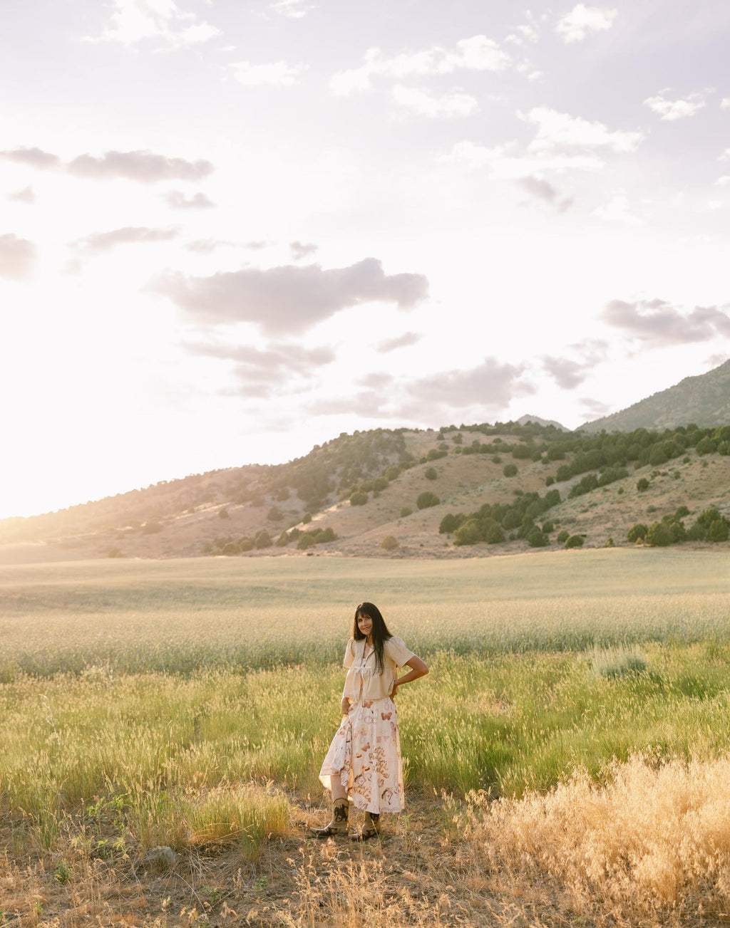 Western Print Dress - Cream