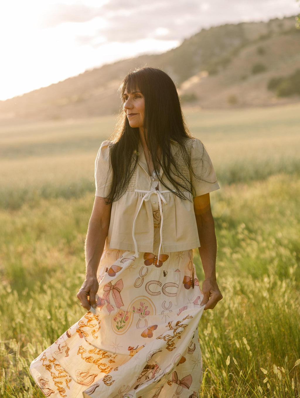 Western Print Dress - Cream