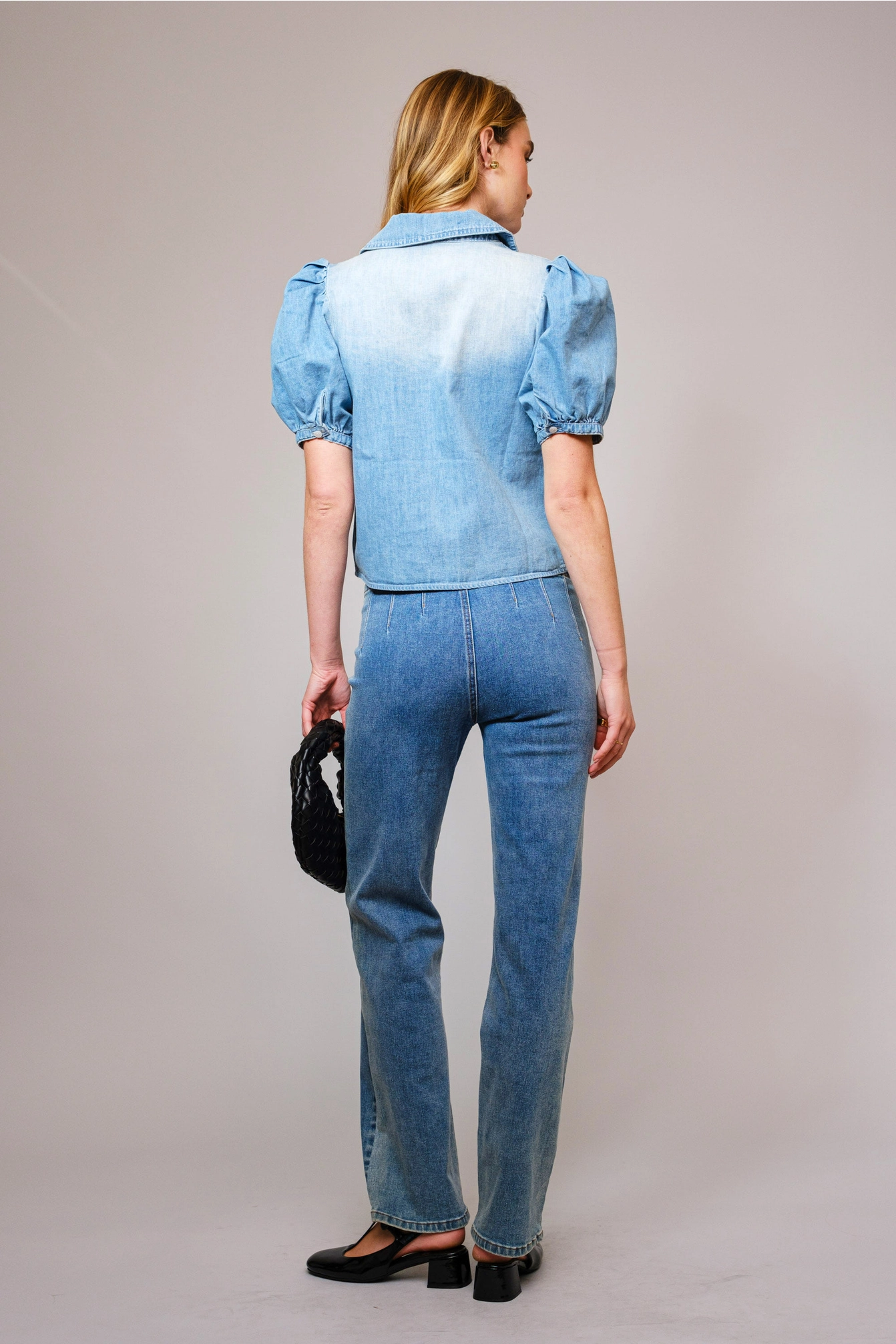 Chelsea Collar Tie Front Denim Top