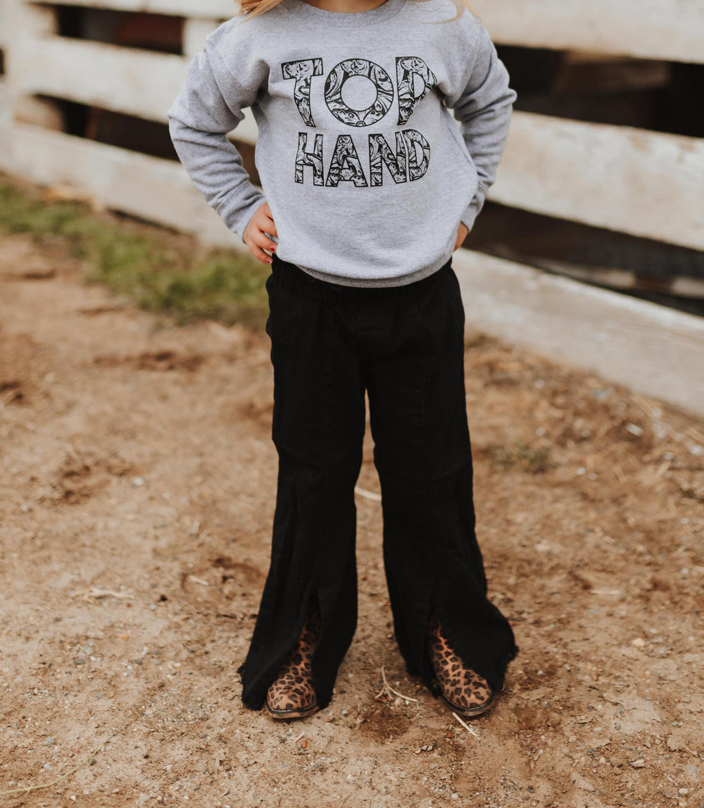 OPEN FRONT BLACK BELL BOTTOM JEANS