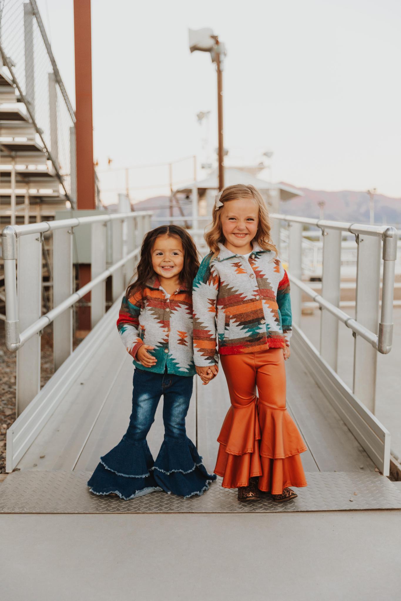 KIDS AZTEC PRINTED SHACKET - BLUE, RUST, RED