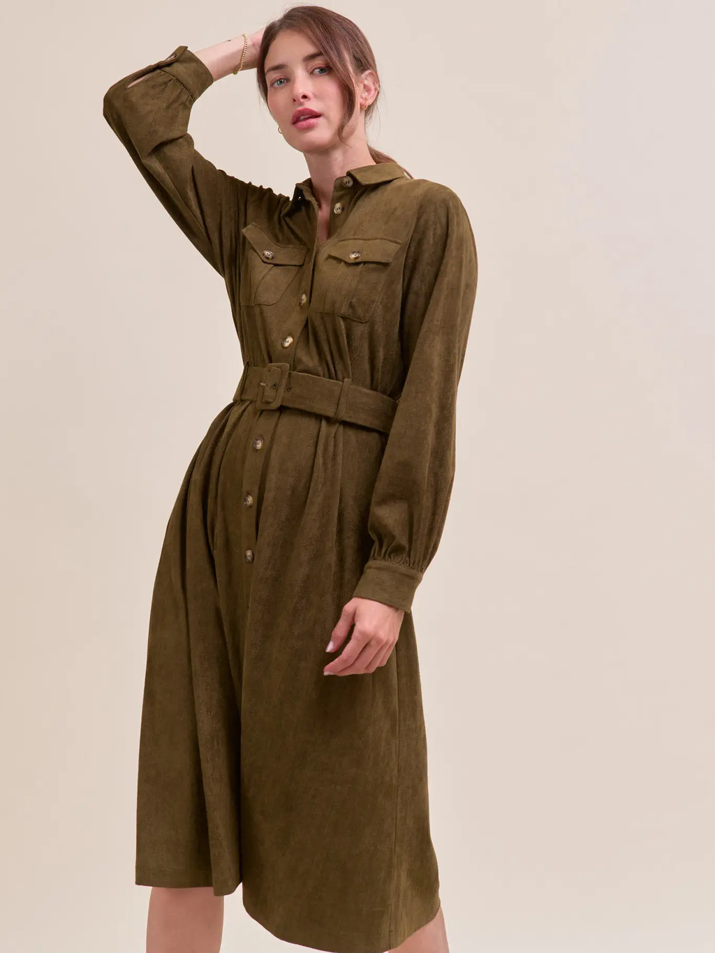 Suede Shirt Dress - ECRU