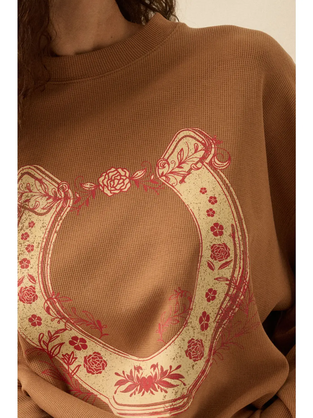 Floral Horseshoe Oversize Thermal Graphic Top
