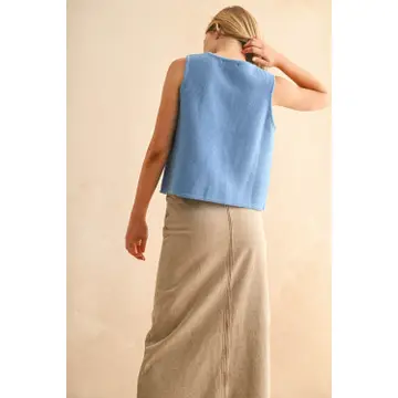 Tied Front Knitted Vest - Blue