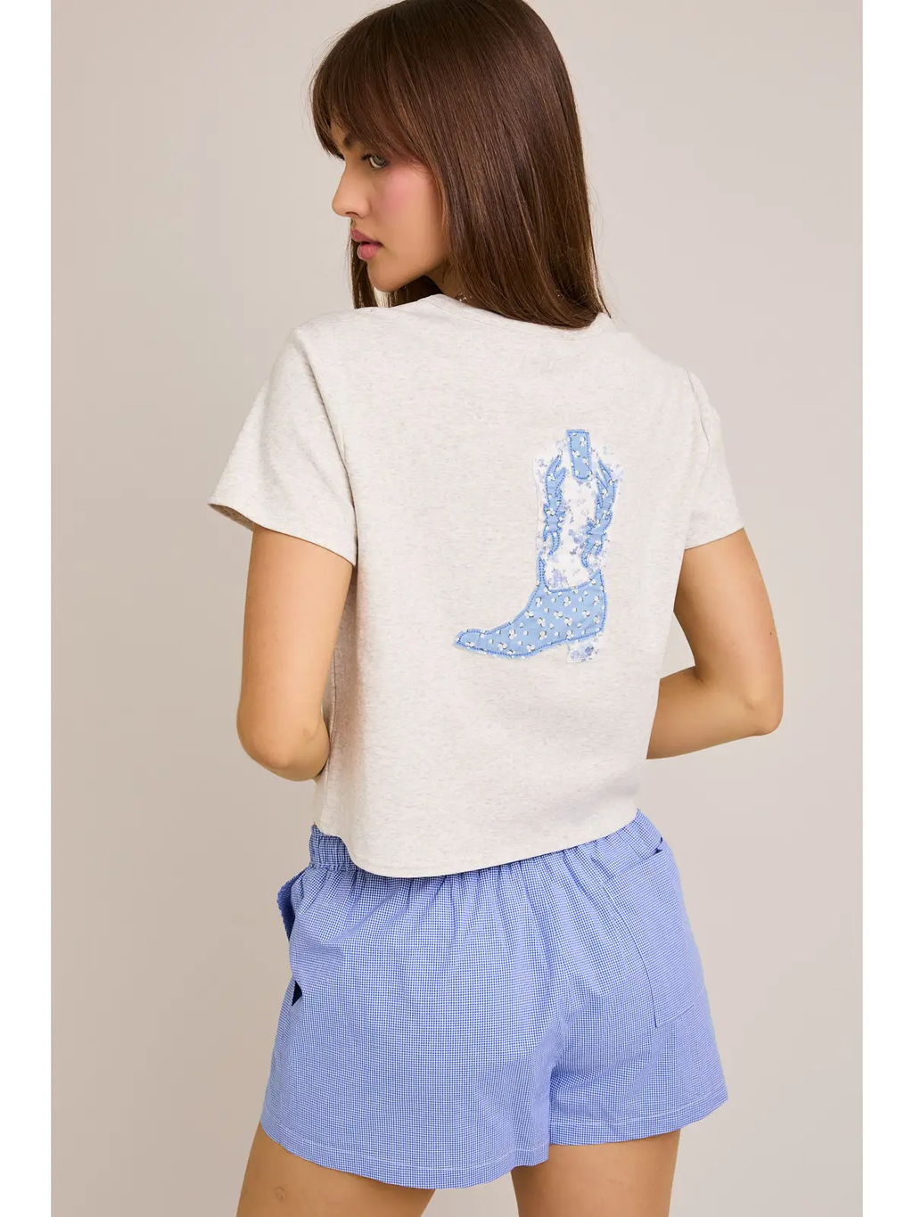 "Patchwork Cowboy Boots" Short Sleeve Round Neck Baby Tee