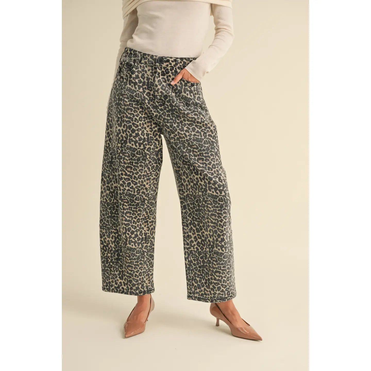 Leopard Print Barrel Pants
