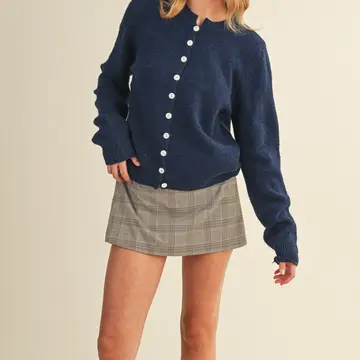 Marled Knit Sweater Cardigan - MIDNIGHT BLUE