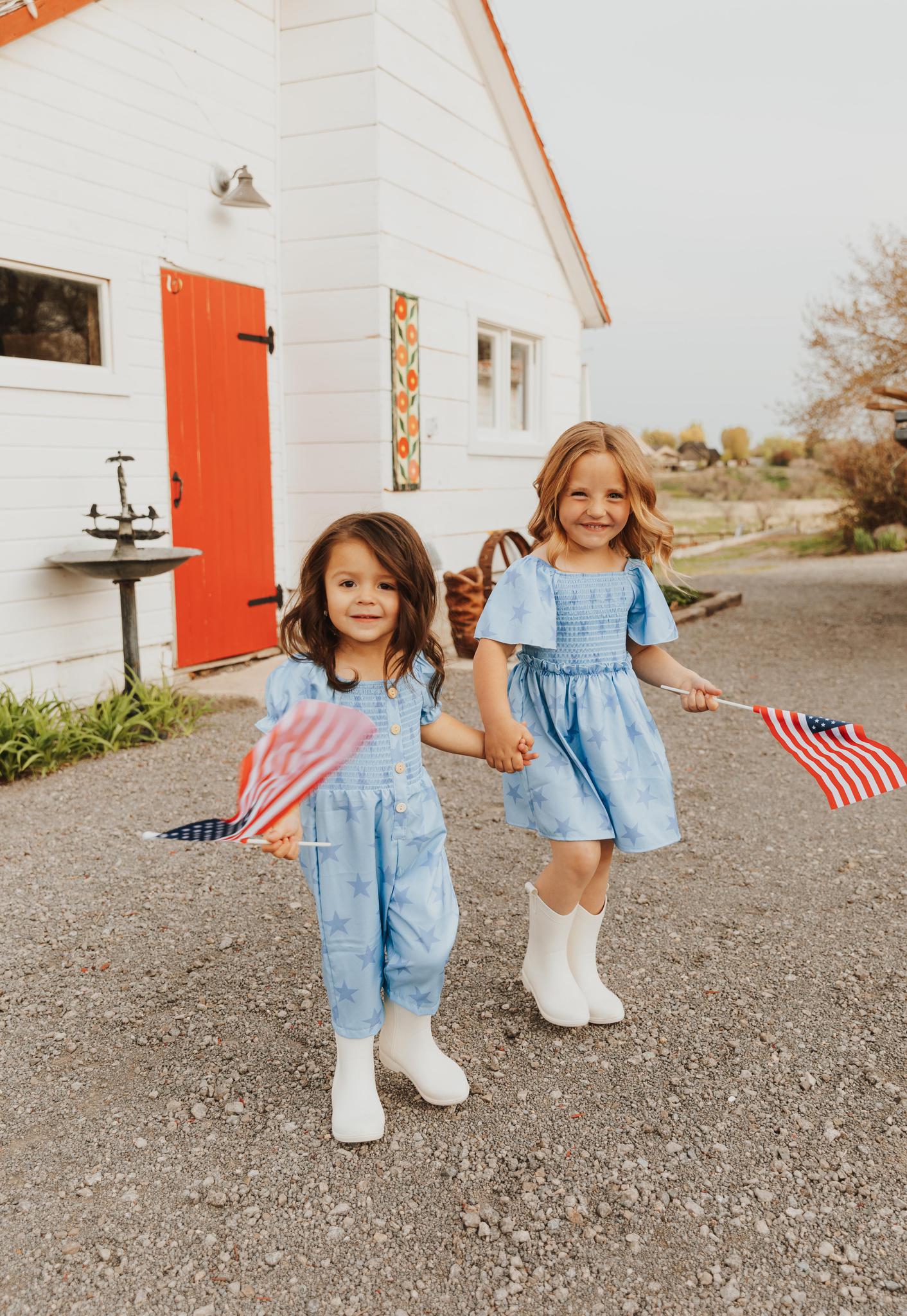 BLUE STAR SMOCKED GIRL JUMPSUIT