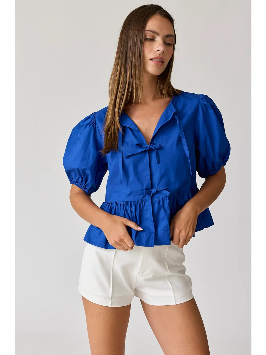 Blue - Hailey Bow Tie Detailed Blouse
