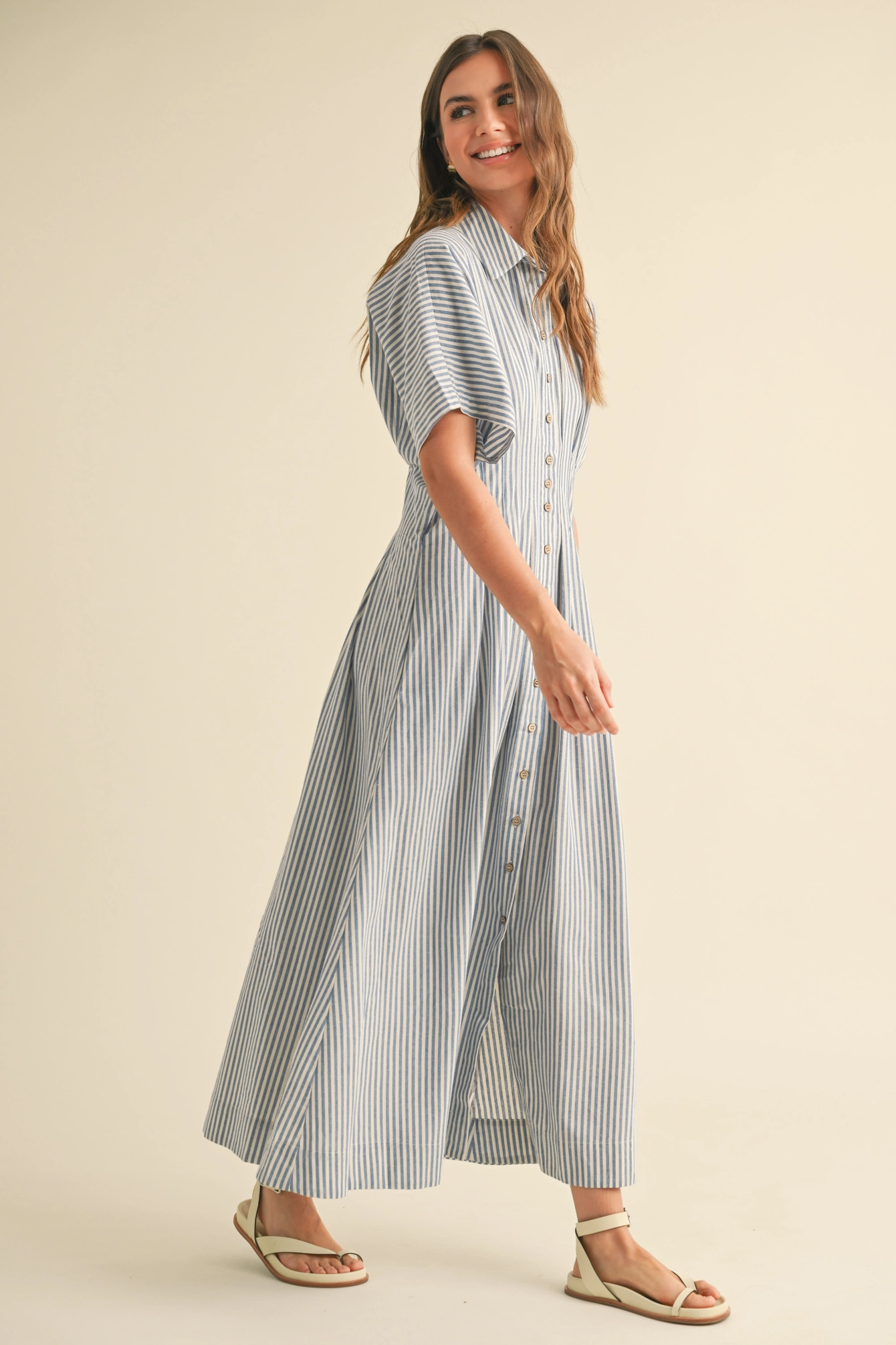Striped Buttondown Shirt Dress - Blue Stripe